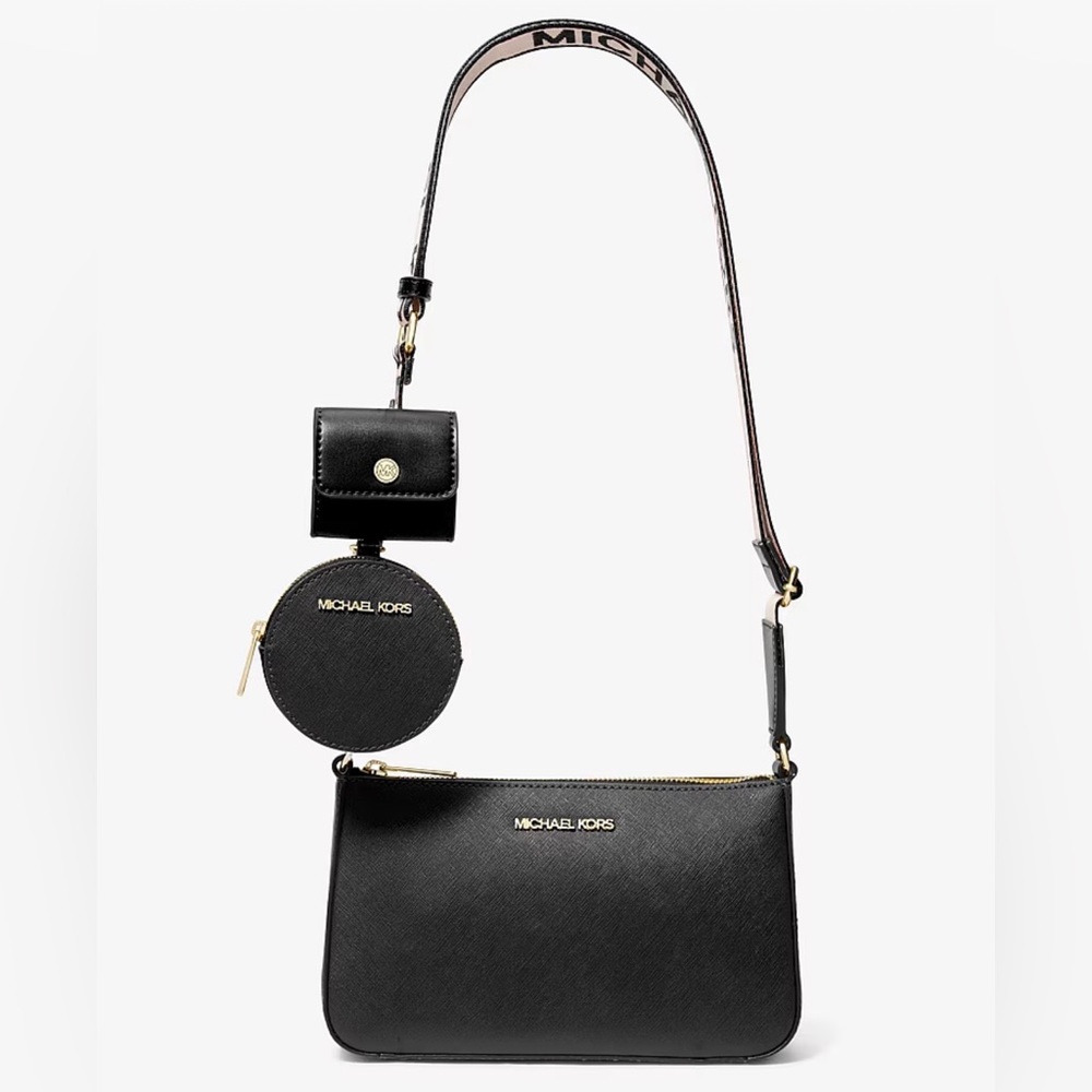 Michael Kors Black Leather Jet set Crossbody with attachments
